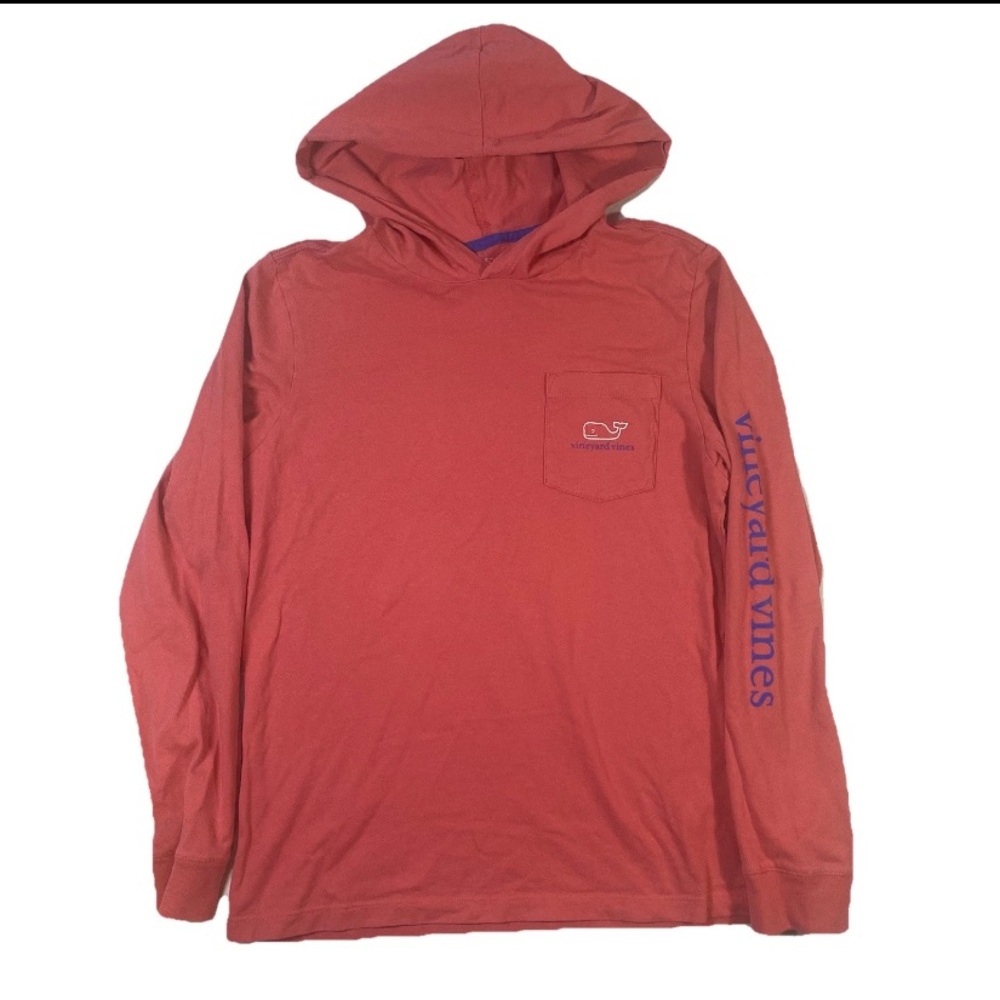 Vineyard Vines Hoodie Lightweight Boys Size Large Red Pullover Pocket Whale